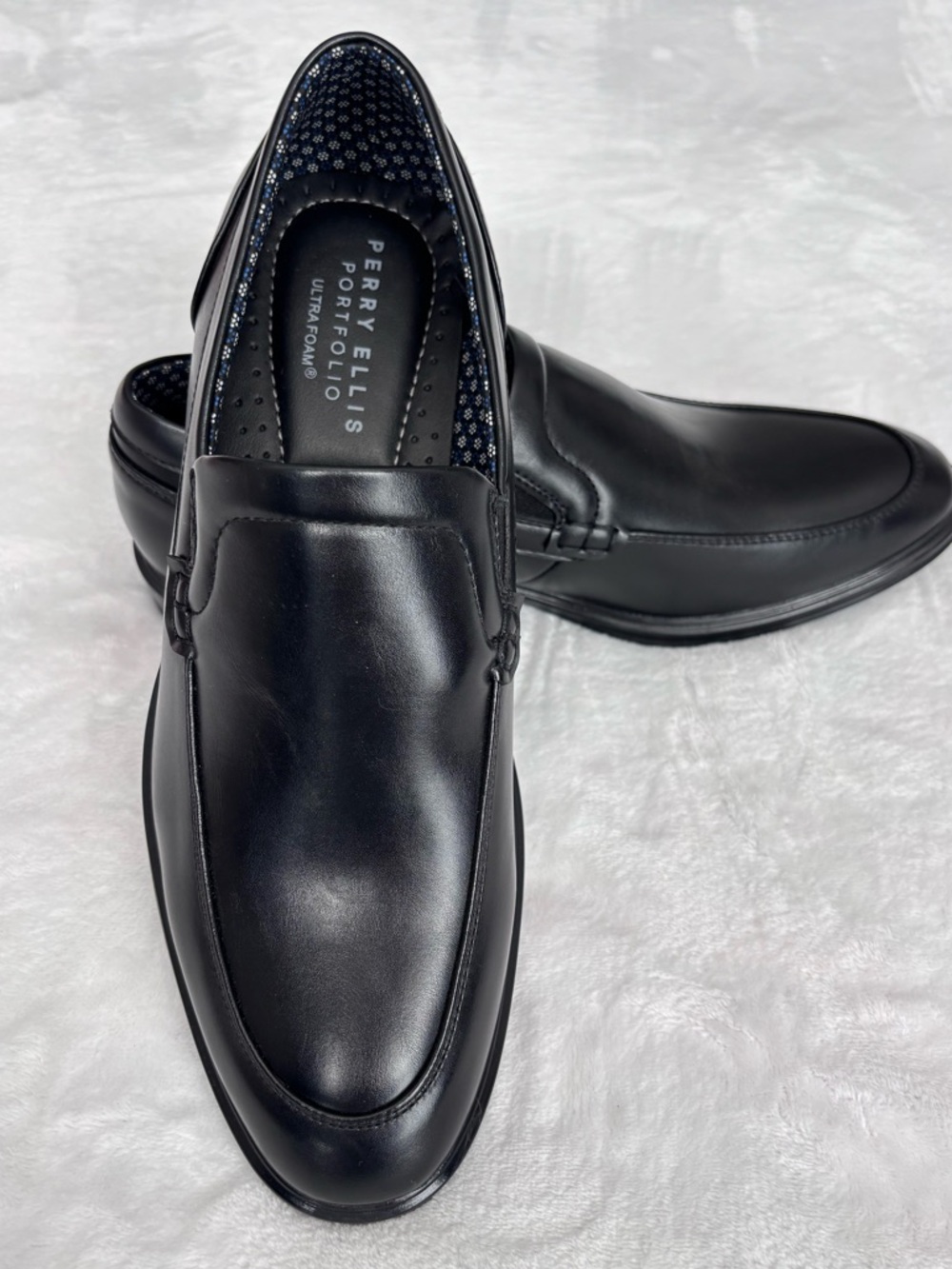 PERRY ELLIS PORTFOLIO Men's Konrad Moc Toe Black Slip-On Loafer Shoe--NEW--9.5M